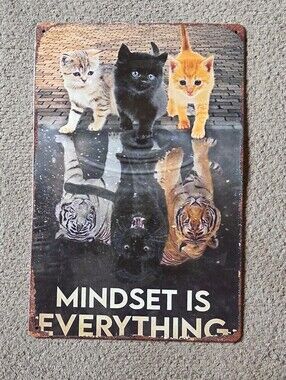 Mindset Is Everything Cat Wall Sign - Orange, Black, Cream Kittens Metal
